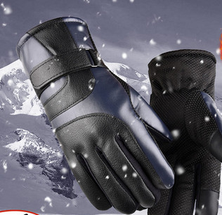 Водоустойчиви мъжки зимни ръкавици от еко кожа с велкро лепенки