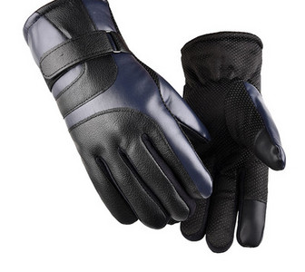 Водоустойчиви мъжки зимни ръкавици от еко кожа с велкро лепенки