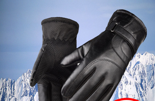 Водоустойчиви мъжки зимни ръкавици от еко кожа с велкро лепенки