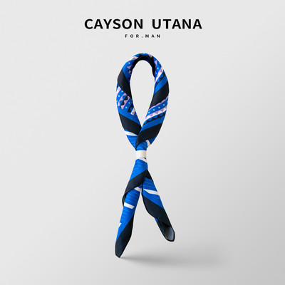 Модерен мъжки шал с щампа -син и червен цвят