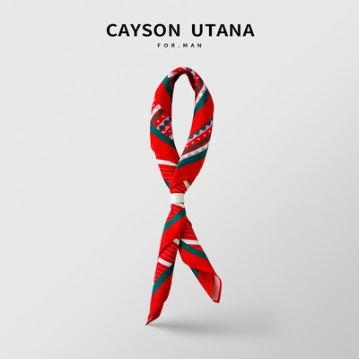 Модерен мъжки шал с щампа -син и червен цвят