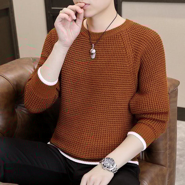 Ανδρικό πλεκτό πουλόβερ με οβάλ γιακά