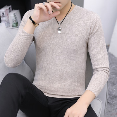 Vīriešu vienkrāsains džemperis ar V veida kakla izgriezumu