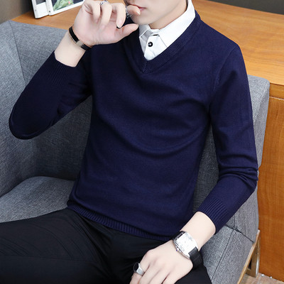 Ανδρικό πουλόβερ κλασικό μοντέλο με μυτερή λαιμόκοψη