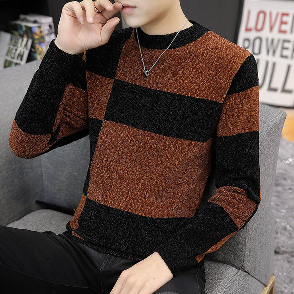 Ovális nyakkivágású, hosszú ujjú férfi pulóver őszi-téli