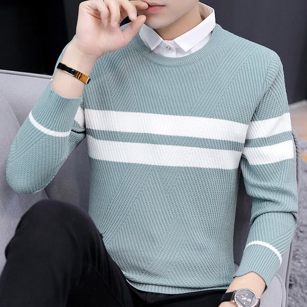 Ikdienas vīriešu džemperis ar - ovālu kakla izgriezumu