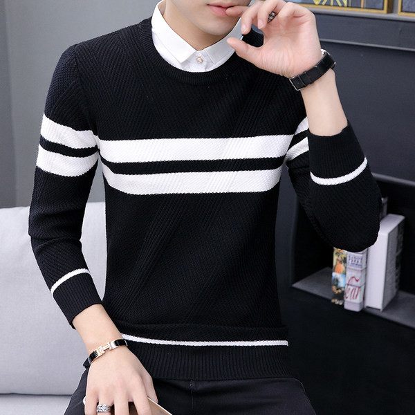 Ikdienas vīriešu džemperis ar - ovālu kakla izgriezumu