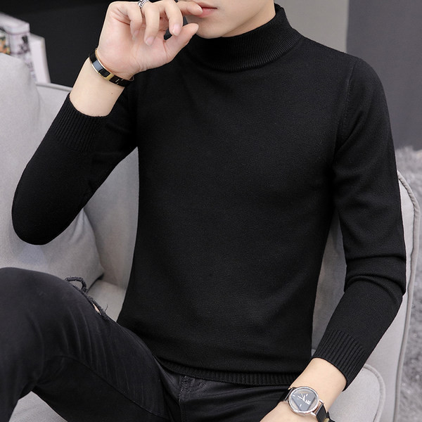 Vienkrāsains polo kakla džemperis vīriešiem