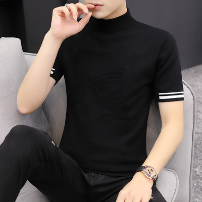 Vīriešu džemperis ar augstu apkakli un īsām piedurknēm