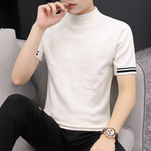 Vīriešu džemperis ar augstu apkakli un īsām piedurknēm