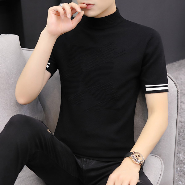 Vīriešu džemperis ar augstu apkakli un īsām piedurknēm