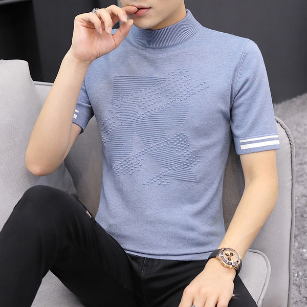 Vīriešu džemperis ar augstu apkakli un īsām piedurknēm