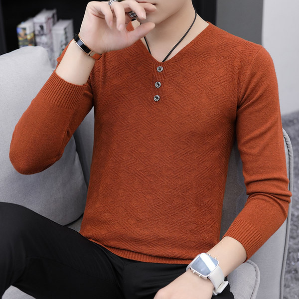 Vīriešu džemperis ar V veida kakla izgriezumu ar pogām