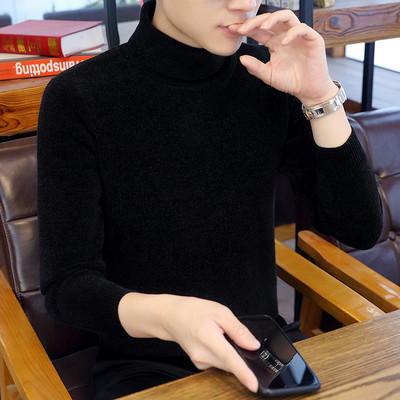 Vīriešu ziemas džemperis ar polo apkakli un uzrakstu