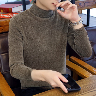 Vīriešu ziemas džemperis ar polo apkakli un uzrakstu