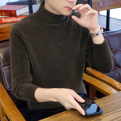 Vīriešu ziemas džemperis ar polo apkakli un uzrakstu