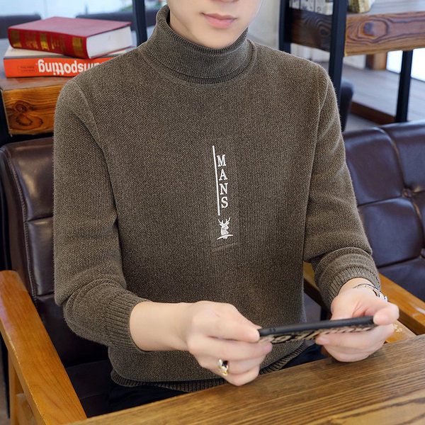 Vīriešu ziemas džemperis ar polo apkakli un uzrakstu