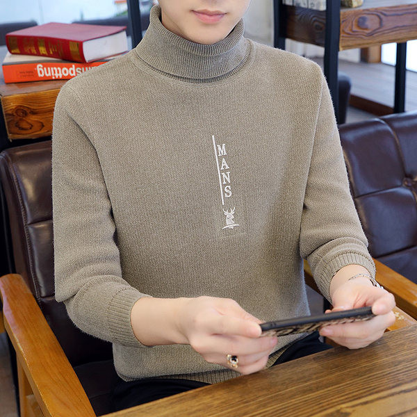 Vīriešu ziemas džemperis ar polo apkakli un uzrakstu