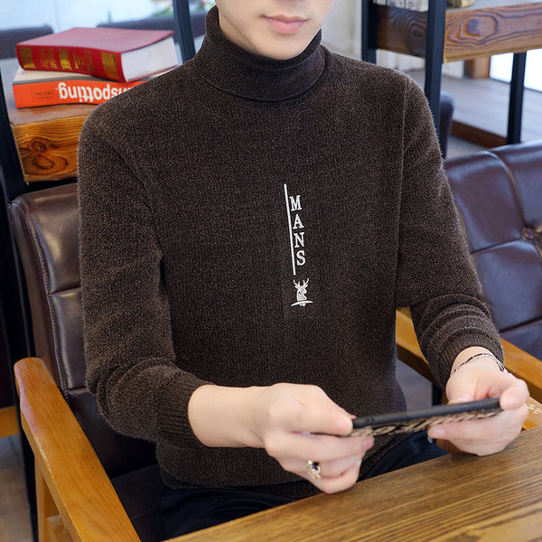 Vīriešu ziemas džemperis ar polo apkakli un uzrakstu