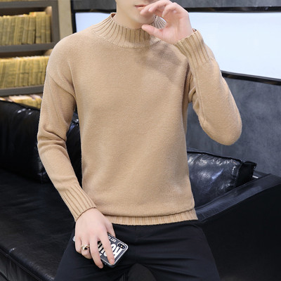 Ziemas vīriešu džemperis ar garām piedurknēm un polo apkakli