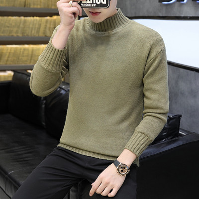 Ziemas vīriešu džemperis ar garām piedurknēm un polo apkakli