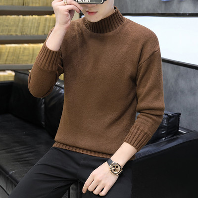 Ziemas vīriešu džemperis ar garām piedurknēm un polo apkakli