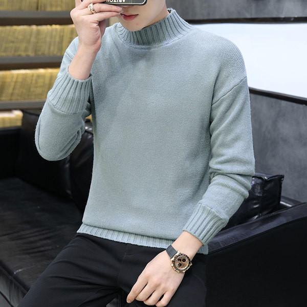 Ziemas vīriešu džemperis ar garām piedurknēm un polo apkakli