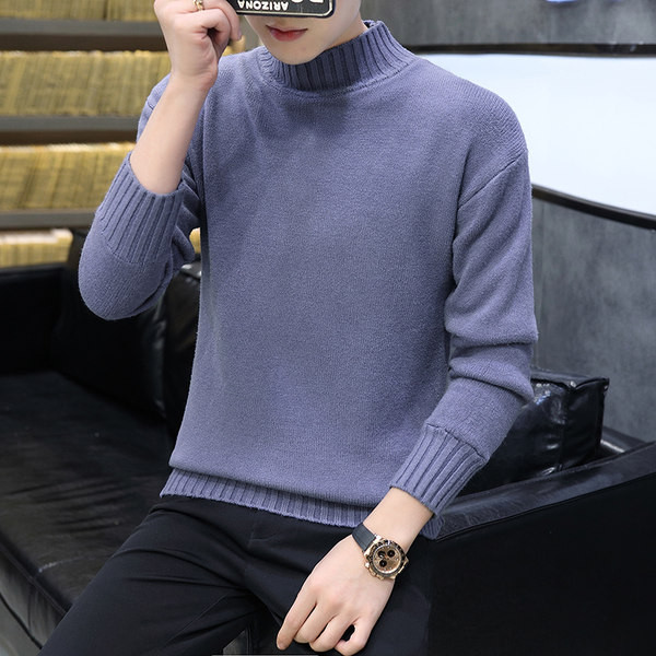 Ziemas vīriešu džemperis ar garām piedurknēm un polo apkakli