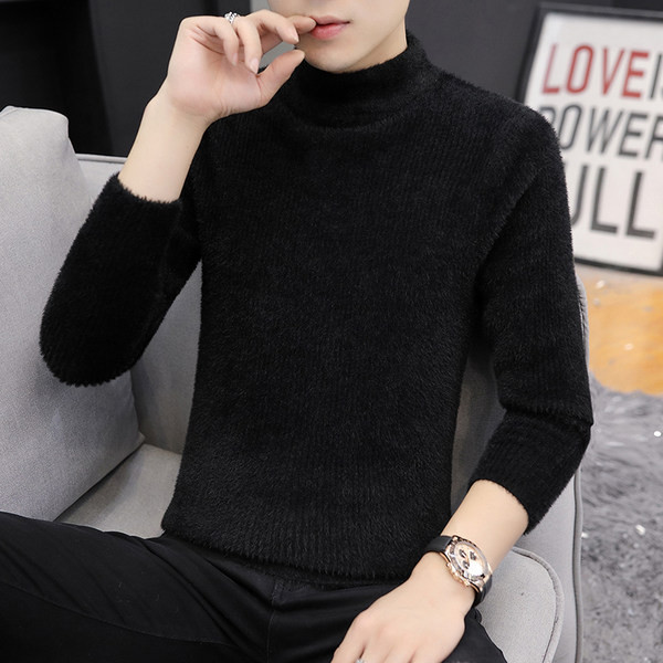 Tīra modeļa vīriešu džemperis ar garām piedurknēm un augstu apkakli