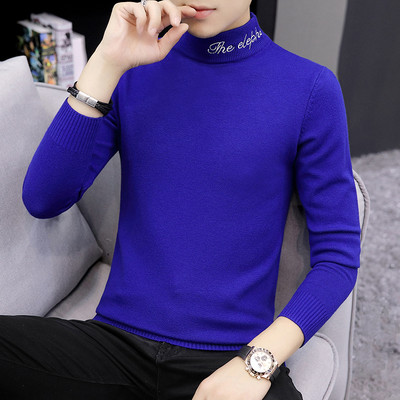 Modes vīriešu ziemas džemperis ar polo apkakli un izšūtiem uzrakstiem