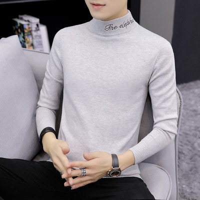 Modes vīriešu ziemas džemperis ar polo apkakli un izšūtiem uzrakstiem