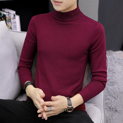 Modes vīriešu ziemas džemperis ar polo apkakli un izšūtiem uzrakstiem