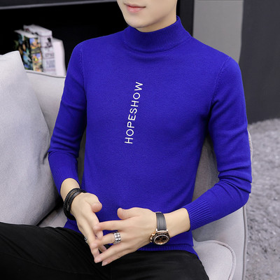 Modes vīriešu ziemas džemperis ar polo apkakli un izšūtiem uzrakstiem