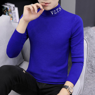 Modes vīriešu ziemas džemperis ar polo apkakli un izšūtiem uzrakstiem