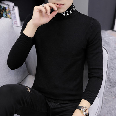 Modes vīriešu ziemas džemperis ar polo apkakli un izšūtiem uzrakstiem