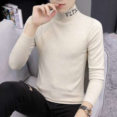 Modes vīriešu ziemas džemperis ar polo apkakli un izšūtiem uzrakstiem