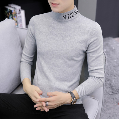 Modes vīriešu ziemas džemperis ar polo apkakli un izšūtiem uzrakstiem