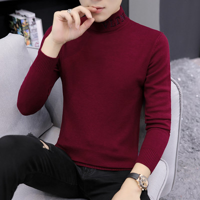 Modes vīriešu ziemas džemperis ar polo apkakli un izšūtiem uzrakstiem