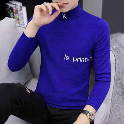 Modes vīriešu ziemas džemperis ar polo apkakli un izšūtiem uzrakstiem