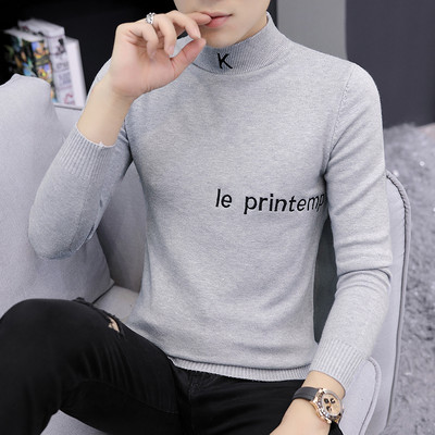 Modes vīriešu ziemas džemperis ar polo apkakli un izšūtiem uzrakstiem