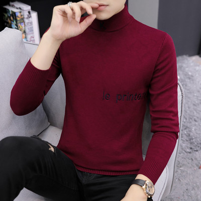 Modes vīriešu ziemas džemperis ar polo apkakli un izšūtiem uzrakstiem