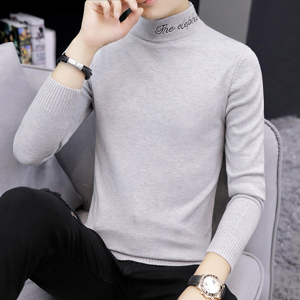 Modes vīriešu ziemas džemperis ar polo apkakli un izšūtiem uzrakstiem