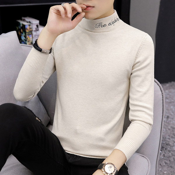 Modes vīriešu ziemas džemperis ar polo apkakli un izšūtiem uzrakstiem