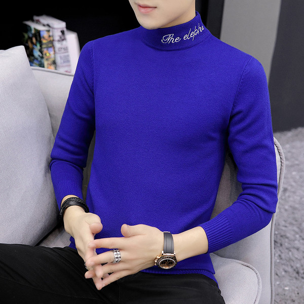 Modes vīriešu ziemas džemperis ar polo apkakli un izšūtiem uzrakstiem