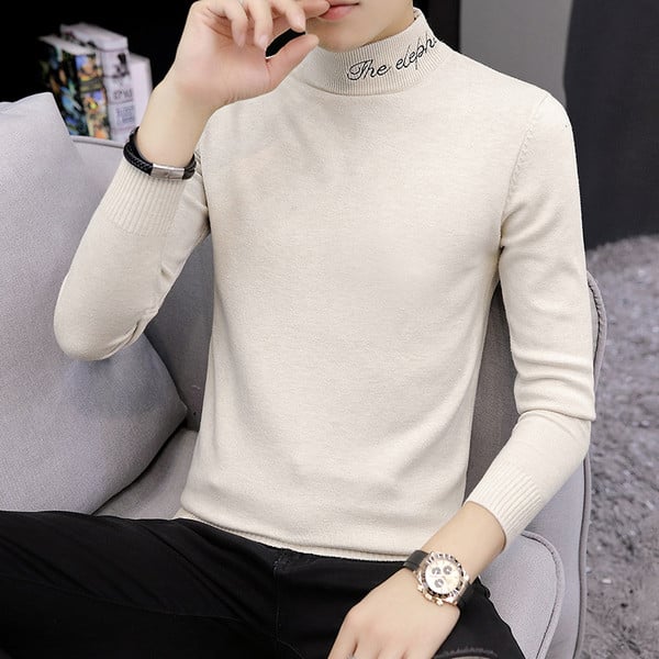 Modes vīriešu ziemas džemperis ar polo apkakli un izšūtiem uzrakstiem