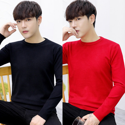 Vienkrāsains vīriešu džemperis ar ovālu kakla izgriezumu