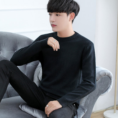 Jednobojni zimski džemper dugih rukava za muškarce