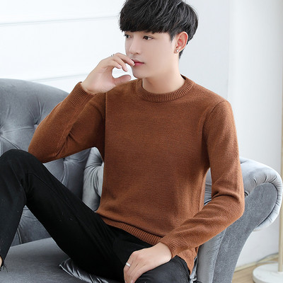 Jednobojni zimski džemper dugih rukava za muškarce