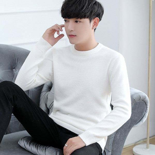 Jednobojni zimski džemper dugih rukava za muškarce