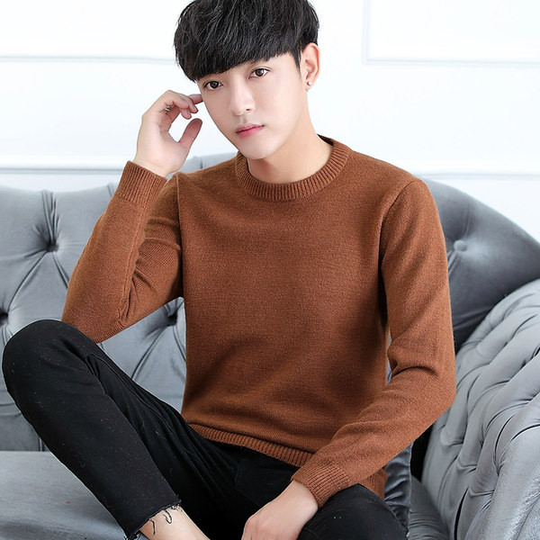 Jednobojni zimski džemper dugih rukava za muškarce